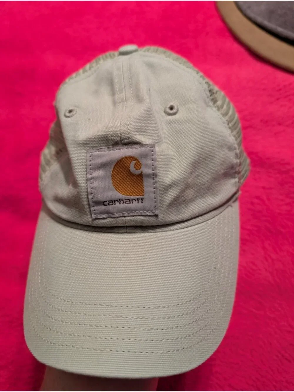 Carhartt Mesh Back Trucker Hat Mens Gravel Gray Tan Canvas Logo Snapback Cap